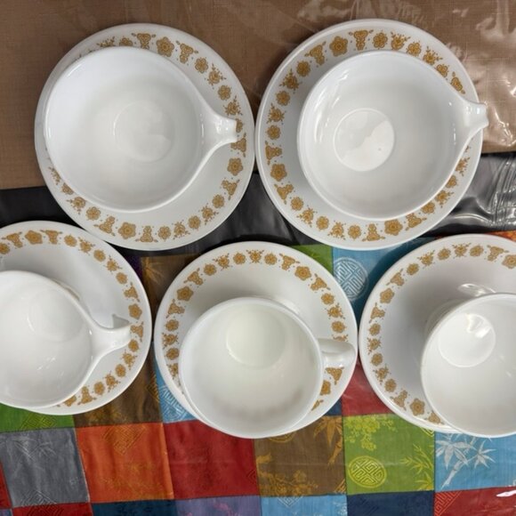 Vintage Set of 5 Corelle Butterfly Gold Coffee/Tea Cups and Saucers VG Cond - Picture 7 of 11